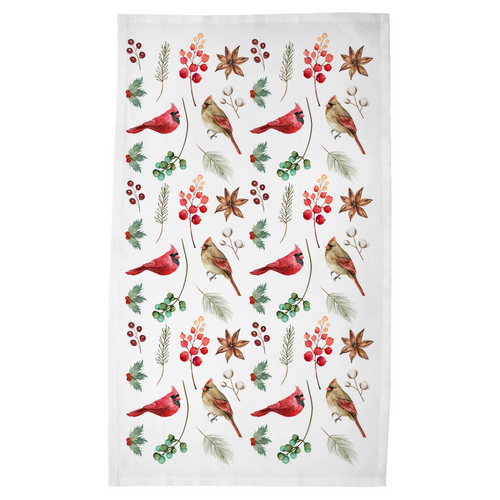 Fowl Towel -Northern Cardinal Tea Towel (Winter White)