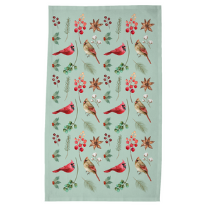 Fowl Towel -Northern Cardinal Tea Towel (Sage)